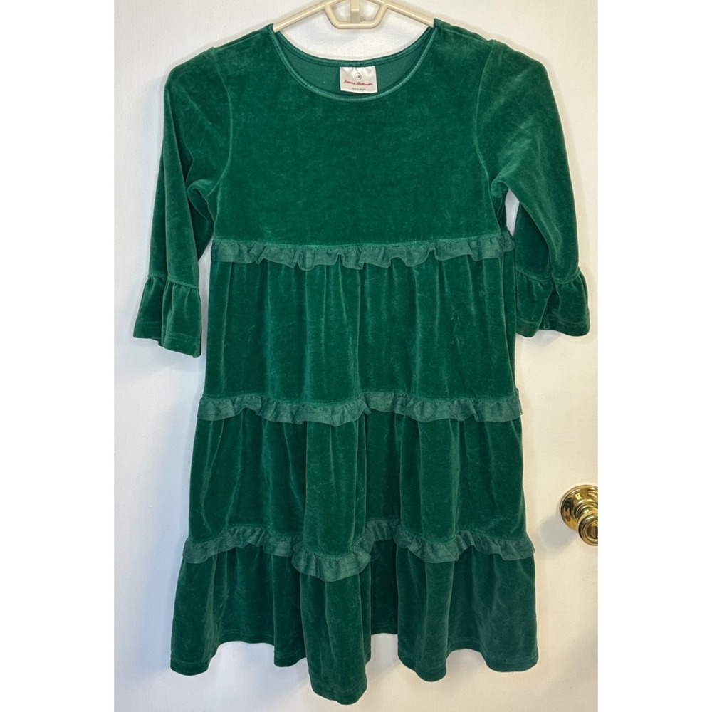 Hanna Andersson Size 130 7- Green Velour Tulle Trimmed Love To Twirl Dress